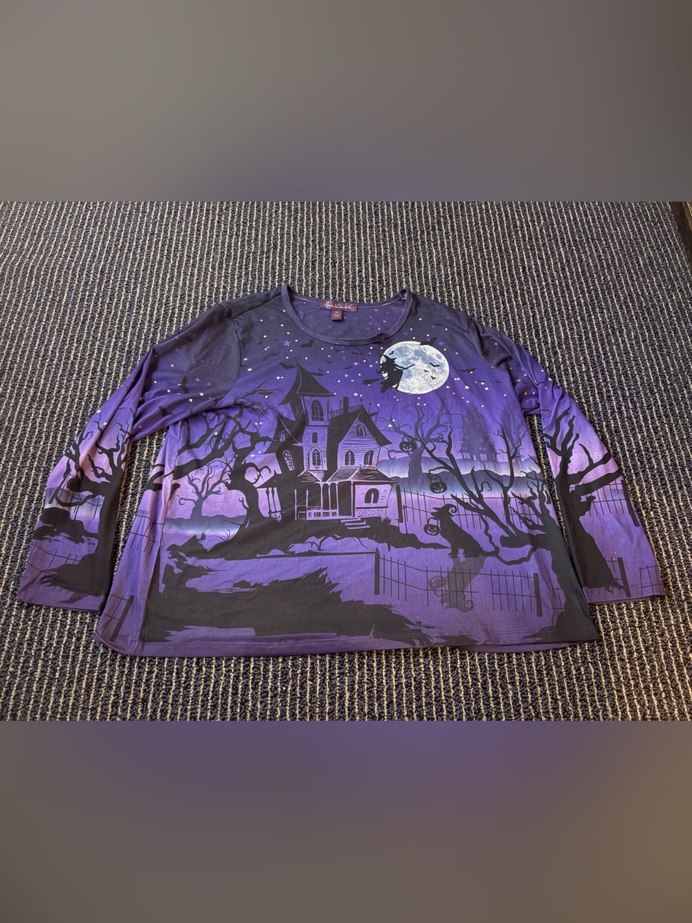 Women’s XXL Gloria Vanderbilt Sequin Witch Halloween Shirt Spooky Season Shiny